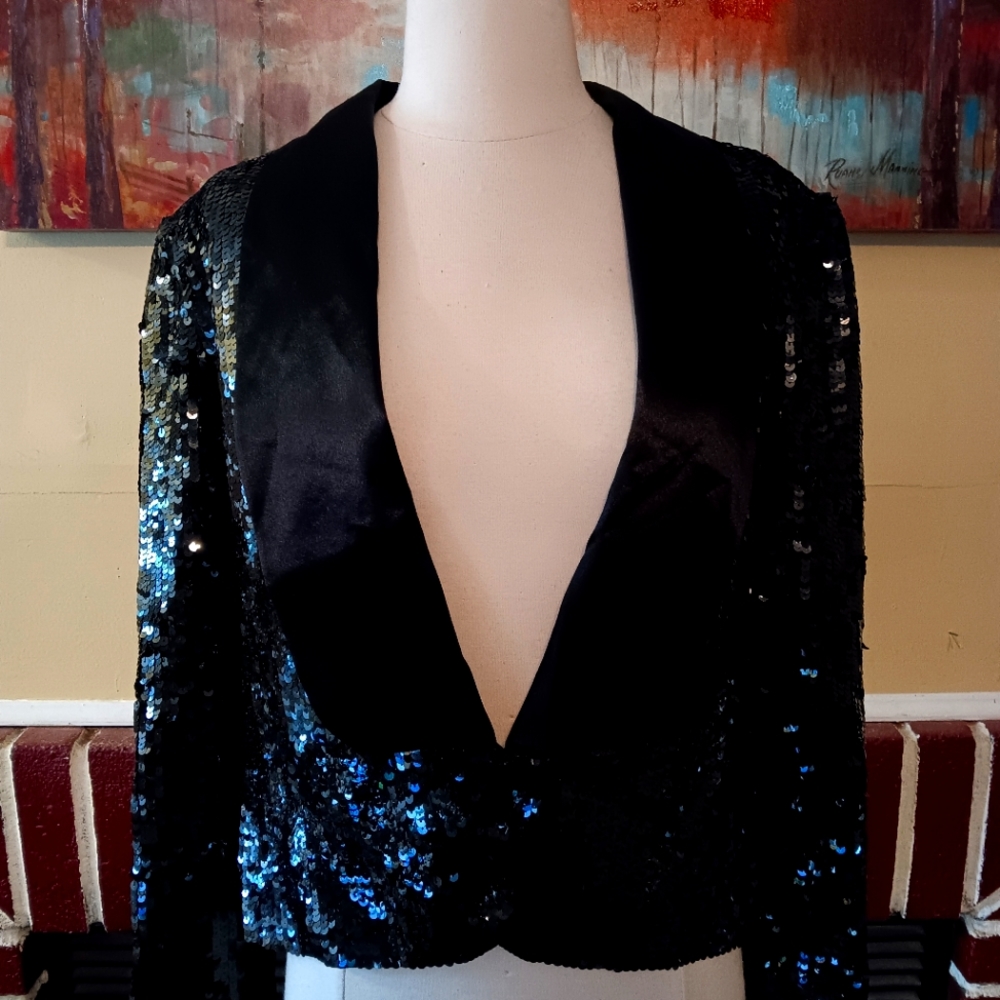 Black Exotica Vintage Sequined Tuxedo Blazer
